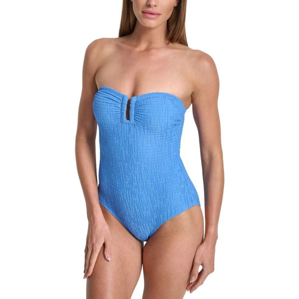 Dkny Womens Shirred Bandeau Swimsuit, Blue